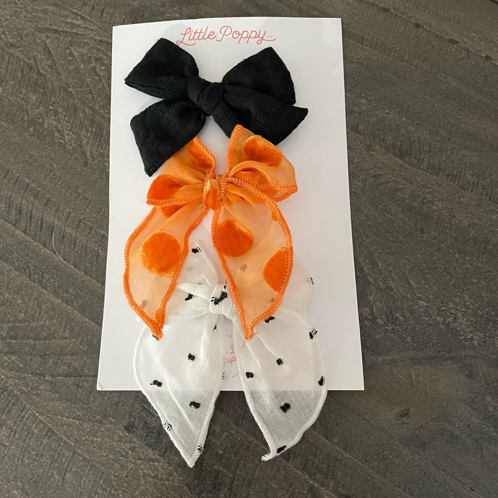 Little poppy co Black, Orange, and White Hair Bow Trio